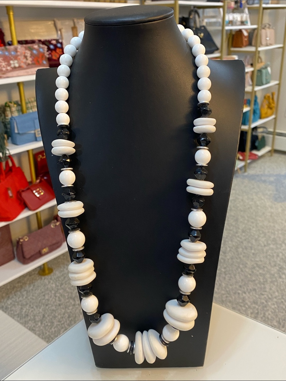 Black white beaded necklace